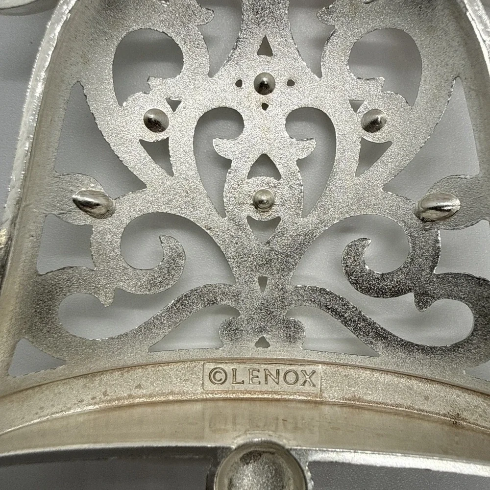 Lenox SPARKLE and SCROLL BELL Multi Crystal Silverplate Christmas Ornament Stamp